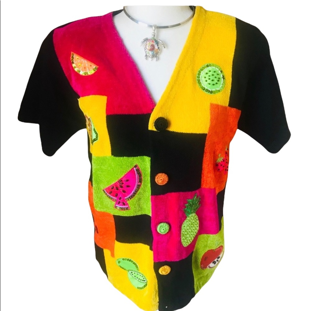 Victoria Harbour Fun & Fruity Short Sleeve Sweater Size…